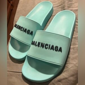 Balenciaga Mint/Black Rubber Pool Slides Mens Sz 8